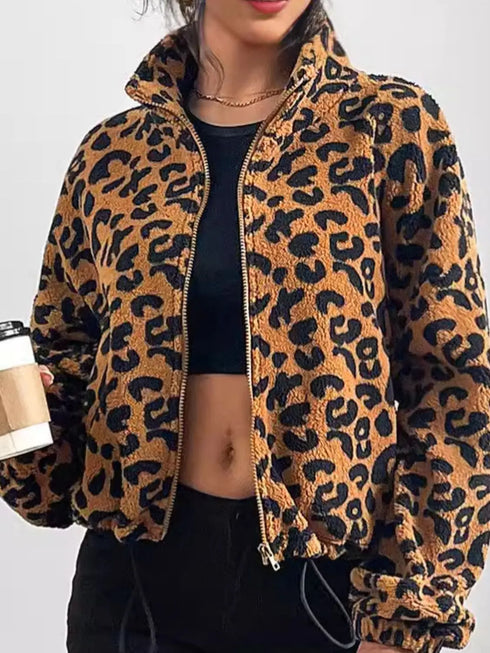 'Elsinore' Leopard Fleece Jacket - Celes Fashion